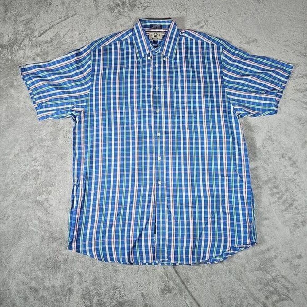 Cutter & Buck Shirt Mens Large Multi-Color Tartan Plaid Short Sleeve Button Up